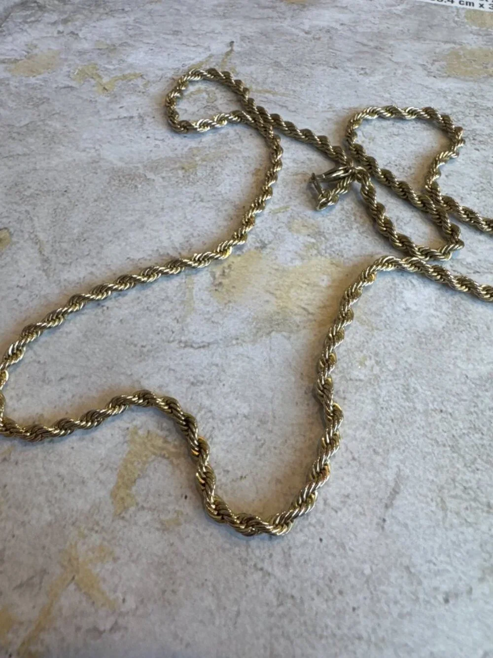 Vintage Gold Tone Rope Chain Necklace 4KGP 29